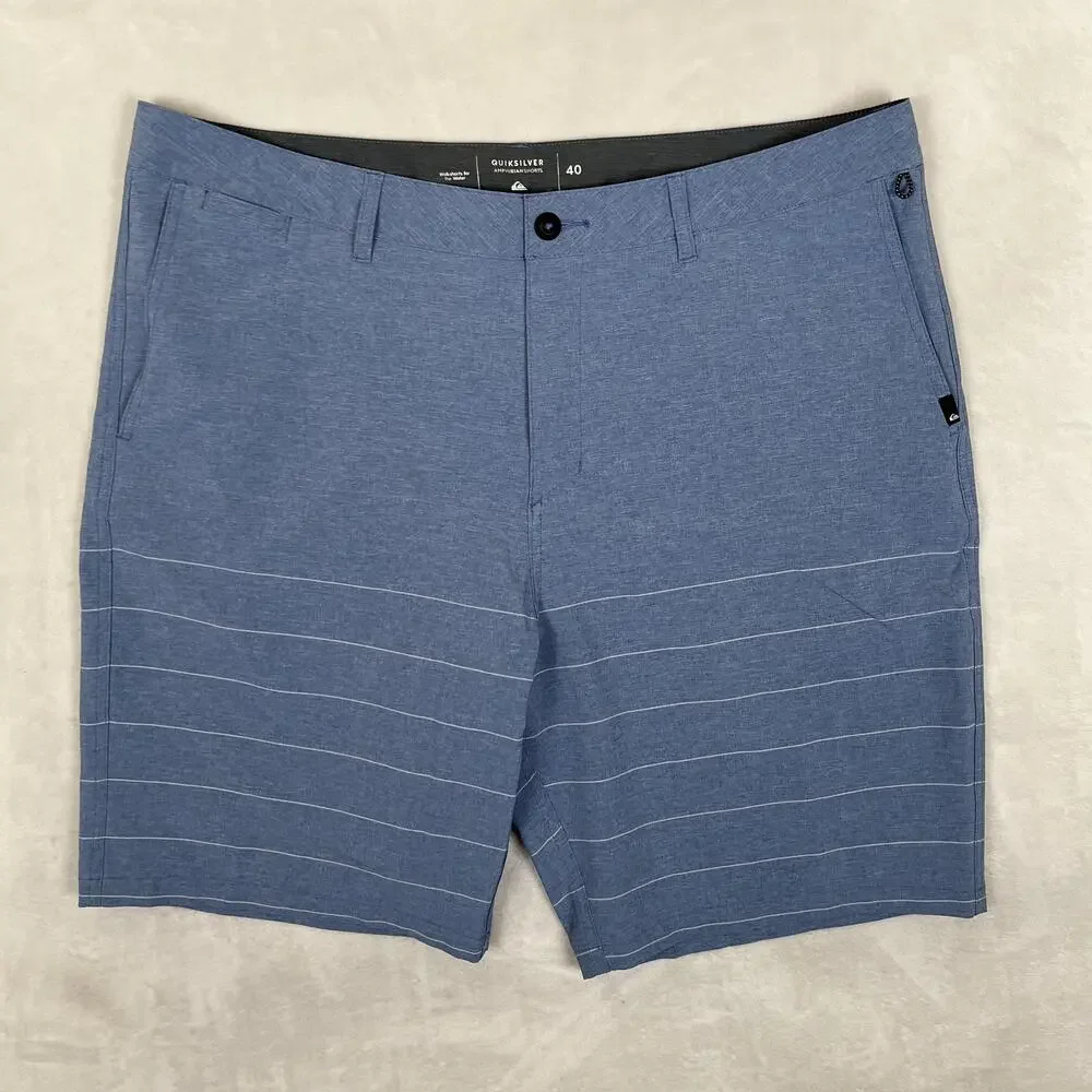 Quiksilver Amphibian Shorts Mens 40 Blue Stripe 4-Way Stretch Swim Trunks